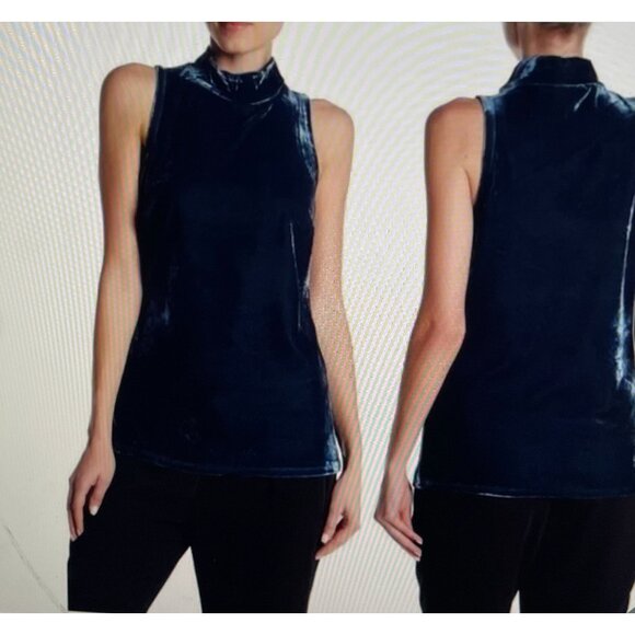 J.Crew Sleeveless Navy Velvet Mock Neck Top L - Picture 1 of 13